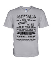 Load image into Gallery viewer, A Spoiled Husband Of    June Freaking Awesome Wife For Birthday Gift Guys V-Neck
