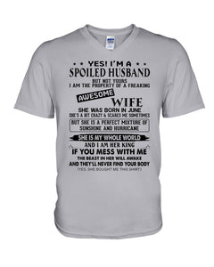 A Spoiled Husband Of    June Freaking Awesome Wife For Birthday Gift Guys V-Neck