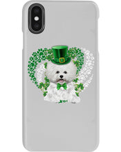 Load image into Gallery viewer, Bichon White And Green Clover Heart Design St Patrick's Day Gift For Dog Lovers Phone case
