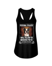 Load image into Gallery viewer, Boston Terrier Personal Stalker St. Patrick's Day Printed Mug Ladies Flowy Tank

