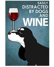 Load image into Gallery viewer, Black And White Cocker Spaniel Dog And Red Wine Gift For Dog Lovers Vertical Poster
