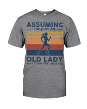 Load image into Gallery viewer, Assuming I'm Just An Old Lady Was Your First Mistake Retro Vintage Guys Tee
