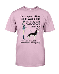A Girl Really Loved Dogs And Tattoos  Unique Custom Design Guys Tee
