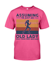 Load image into Gallery viewer, Assuming I'm Just An Old Lady Was Your First Mistake Retro Vintage Guys Tee

