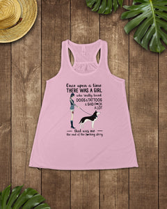 A Girl Really Loved Dogs And Tattoos  Unique Custom Design Ladies Flowy Tank