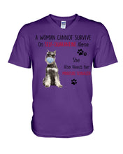 Load image into Gallery viewer, A Woman Cannot Survive On Self-Quarantine Alone She Also Needs Her Minature Schnauzer Guys V-Neck
