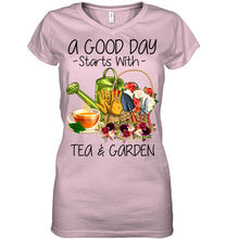 Load image into Gallery viewer, A Good Day Starts With Tea And Garden  Special Custom Design Ladies V-Neck
