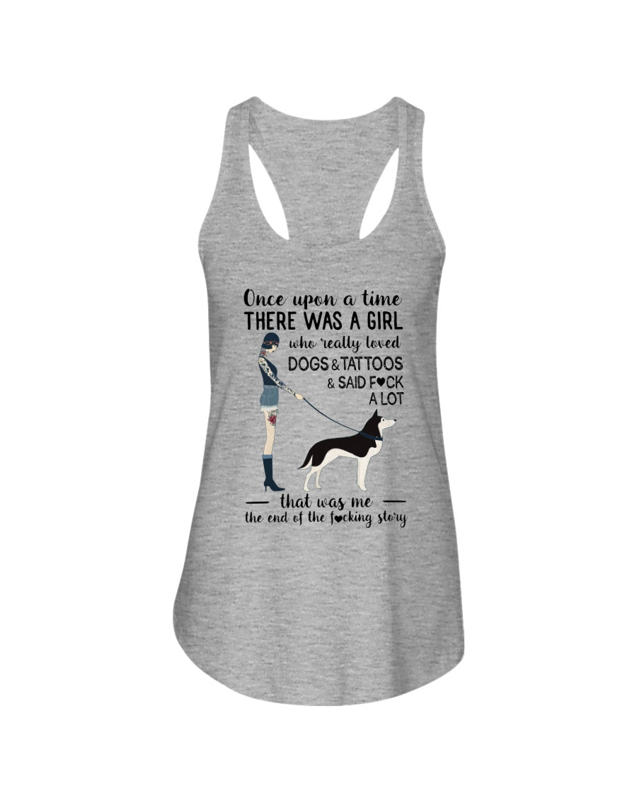 A Girl Really Loved Dogs And Tattoos  Unique Custom Design Ladies Flowy Tank