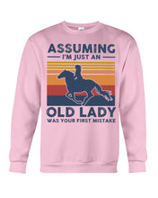 Load image into Gallery viewer, Assuming I'm Just An Old LAdy Was Your First Mistake Retro Vintage Sweatshirt
