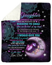 Load image into Gallery viewer, Blue And Black Mandala Design You Are My Sunshine Daddy Gift For Daughter Sherpa Blanket
