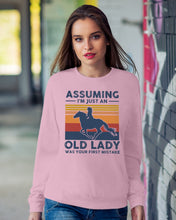 Load image into Gallery viewer, Assuming I'm Just An Old LAdy Was Your First Mistake Retro Vintage Sweatshirt
