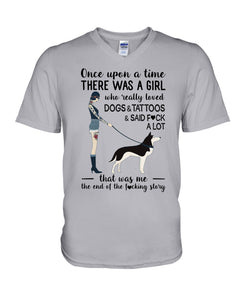 A Girl Really Loved Dogs And Tattoos  Unique Custom Design Guys V-Neck