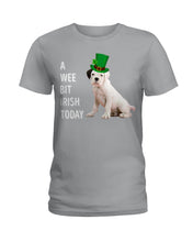 Load image into Gallery viewer, Black Eared White Boxer Puppy Irish Today Green St. Patrick's Day Printed Mug Ladies Tee
