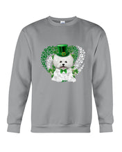 Load image into Gallery viewer, Bichon White And Green Clover Heart Design St Patrick's Day Gift For Dog Lovers Sweatshirt
