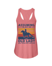 Load image into Gallery viewer, Assuming I'm Just An Old LAdy Was Your First Mistake Retro Vintage Ladies Flowy Tank
